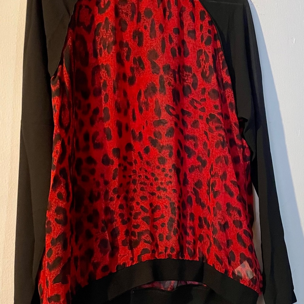Mix Red Leopard Sheer Valentine Blouse